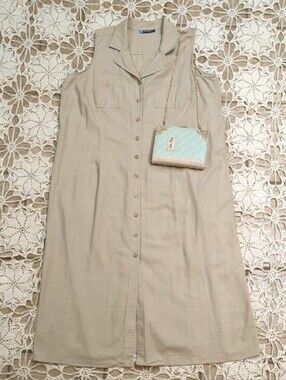 Penningtons Linen Blend Classic Button Down Shirt Dress